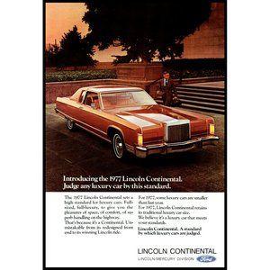 1977 Lincoln Continental 2 Door Luxury Car Vintage Print Ad Businessman Wall Art
